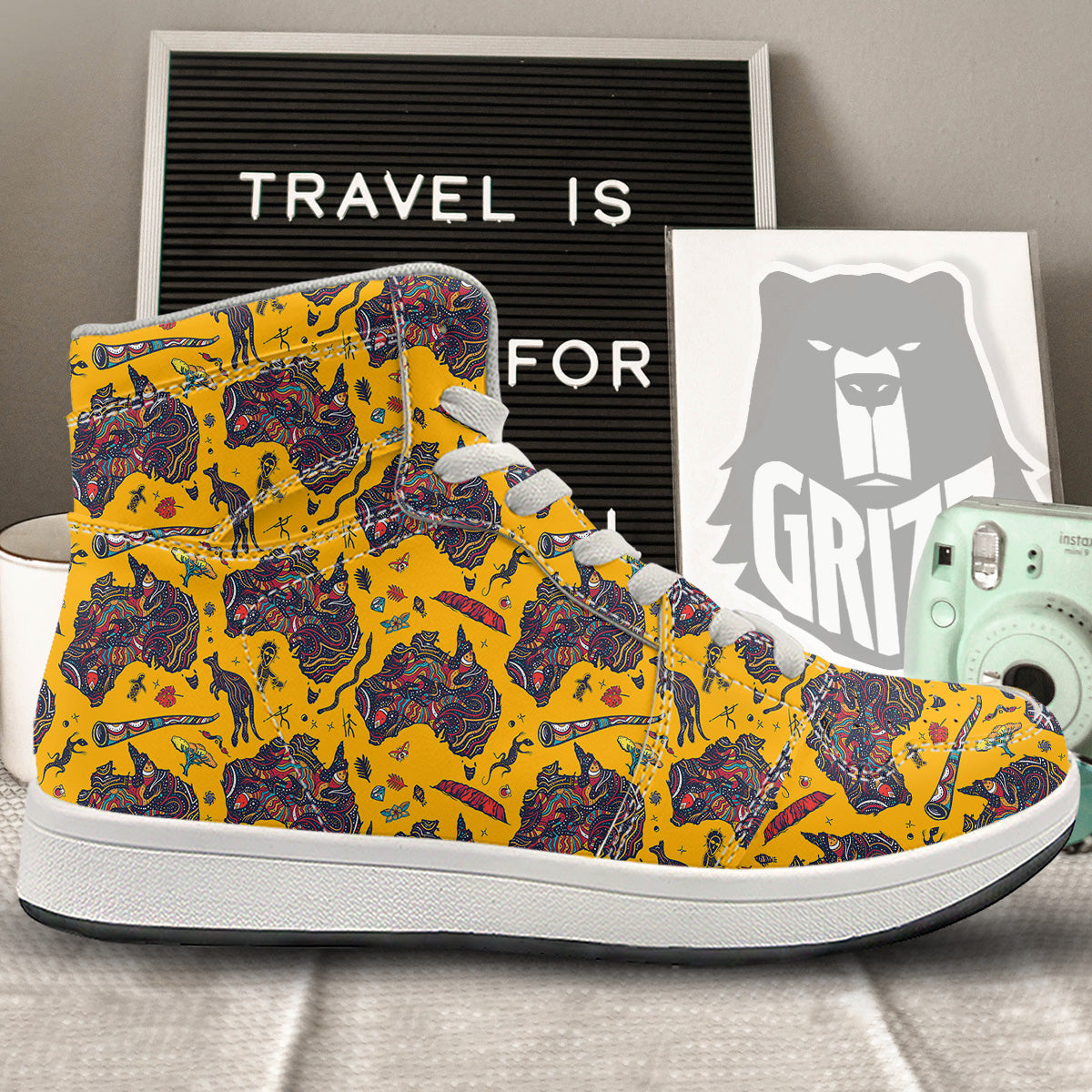 Ethnic Australian Map Tattoo Print Pattern High Top Sneakers-grizzshop