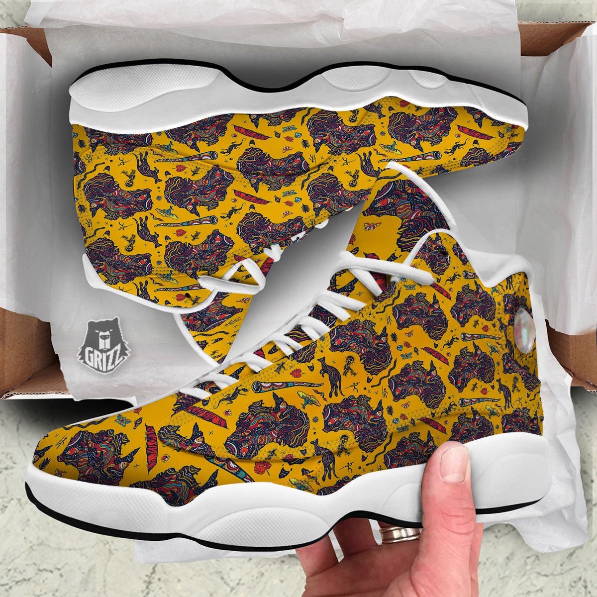 Ethnic Australian Map Tattoo Print Pattern White Basketball Shoes-grizzshop
