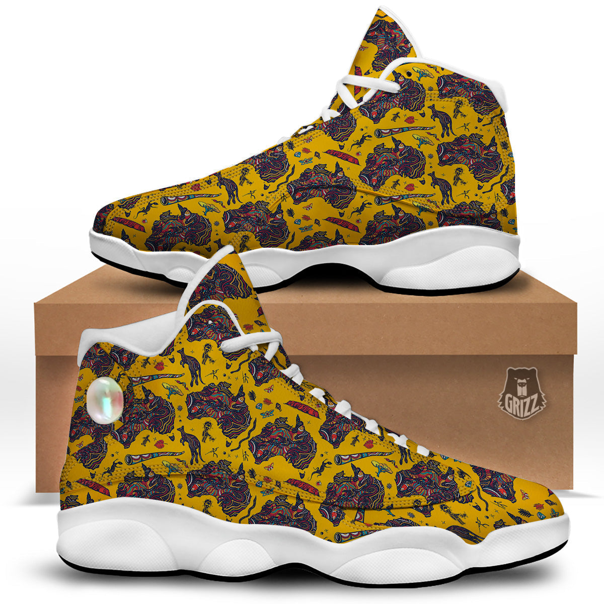 Ethnic Australian Map Tattoo Print Pattern White Basketball Shoes-grizzshop