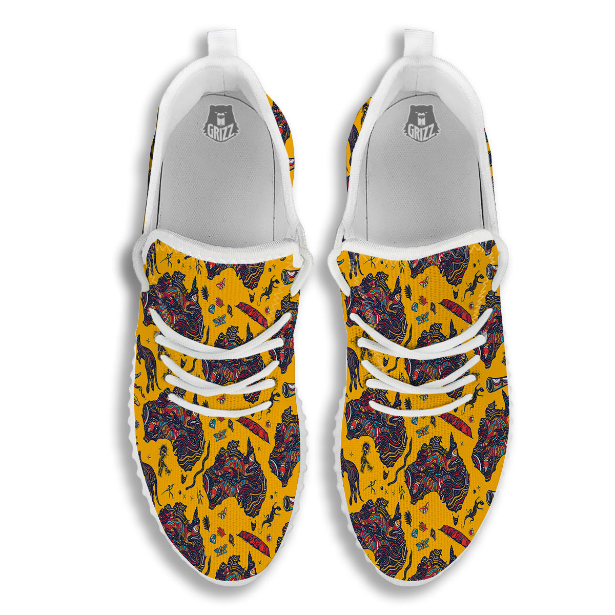 Ethnic Australian Map Tattoo Print Pattern White Walking Shoes-grizzshop