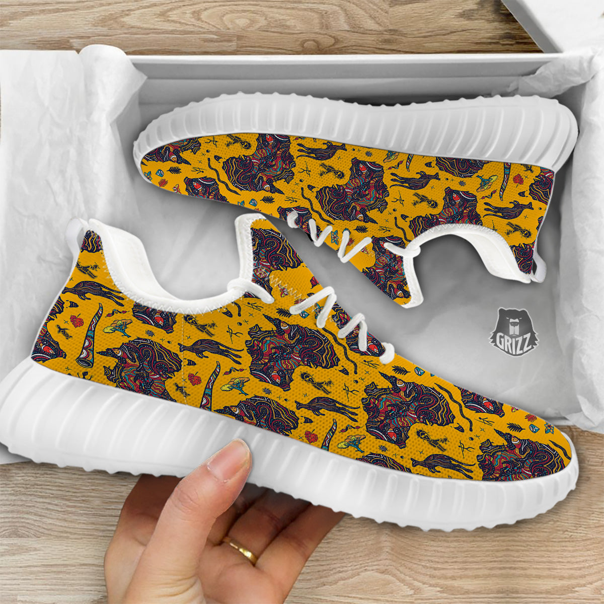 Ethnic Australian Map Tattoo Print Pattern White Walking Shoes-grizzshop