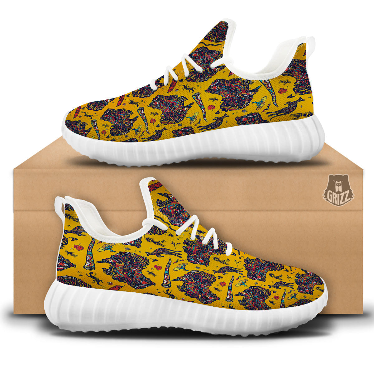Ethnic Australian Map Tattoo Print Pattern White Walking Shoes-grizzshop