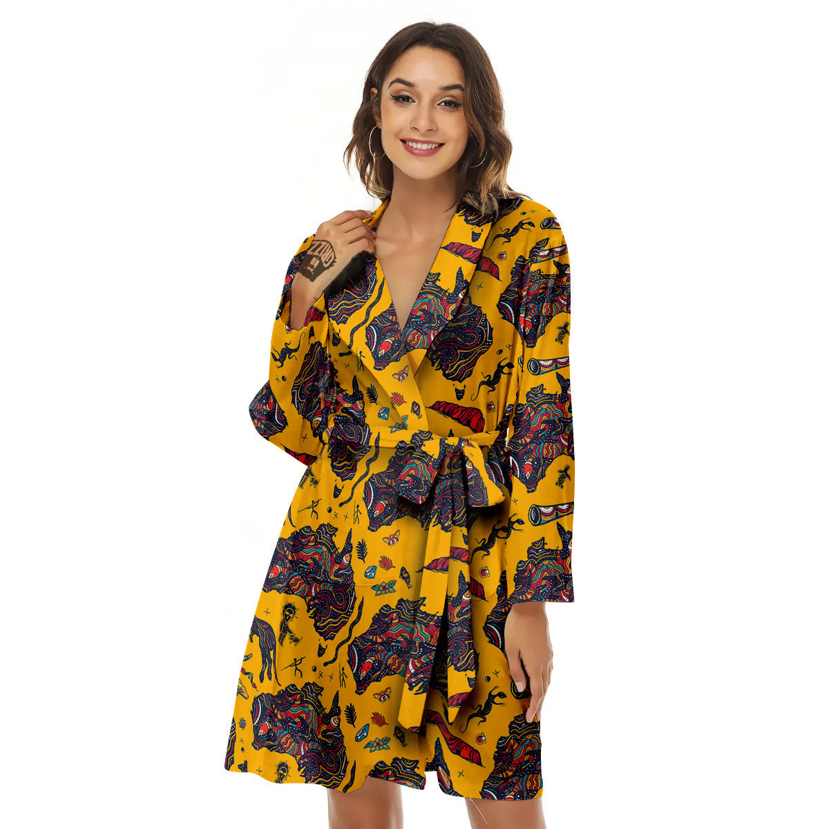 Ethnic Australian Map Tattoo Print Pattern Women's Robe-grizzshop