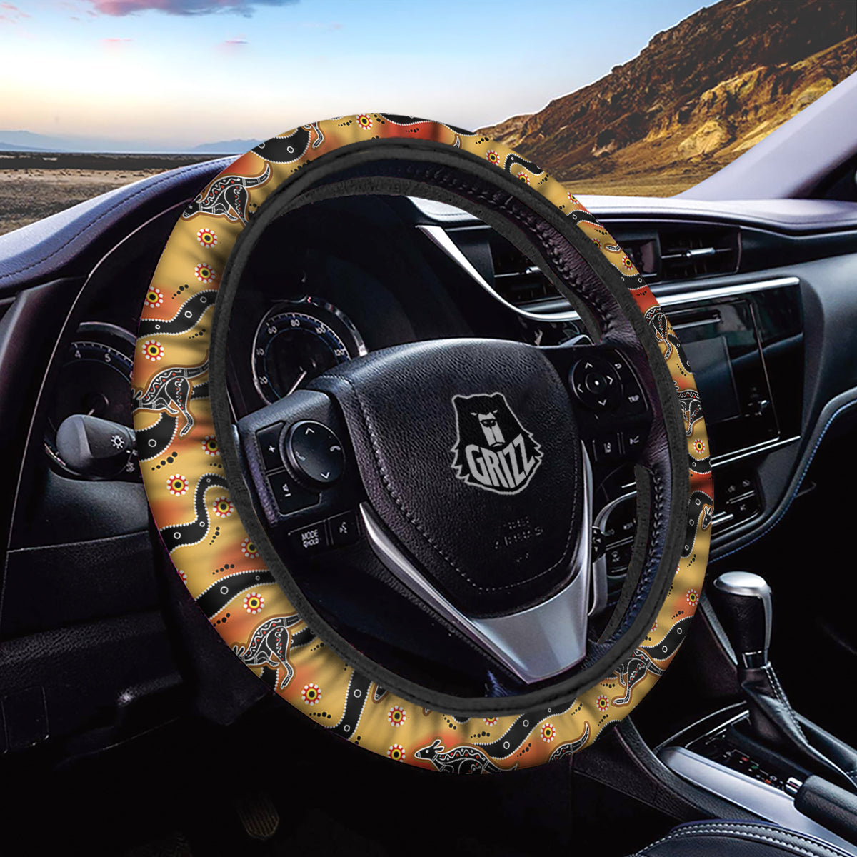 Ethnic Australian Print Pattern Car Steering Wheel Cover-grizzshop