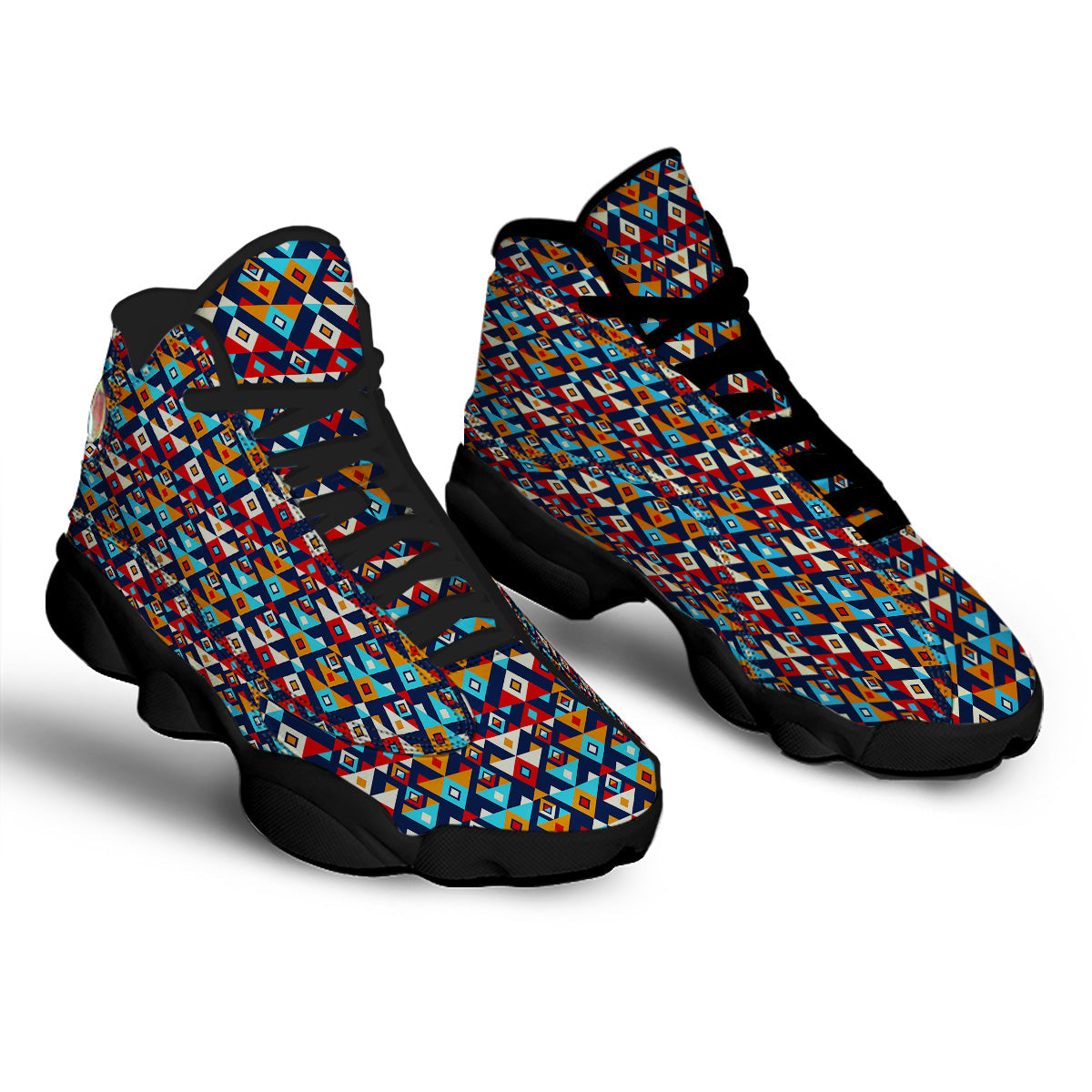 Ethnic Boho Colorful Print Pattern Black Basketball Shoes-grizzshop