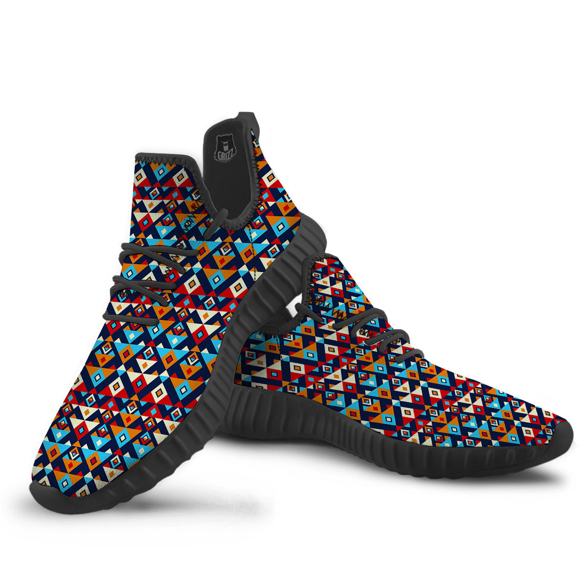 Ethnic Boho Colorful Print Pattern Black Walking Shoes-grizzshop