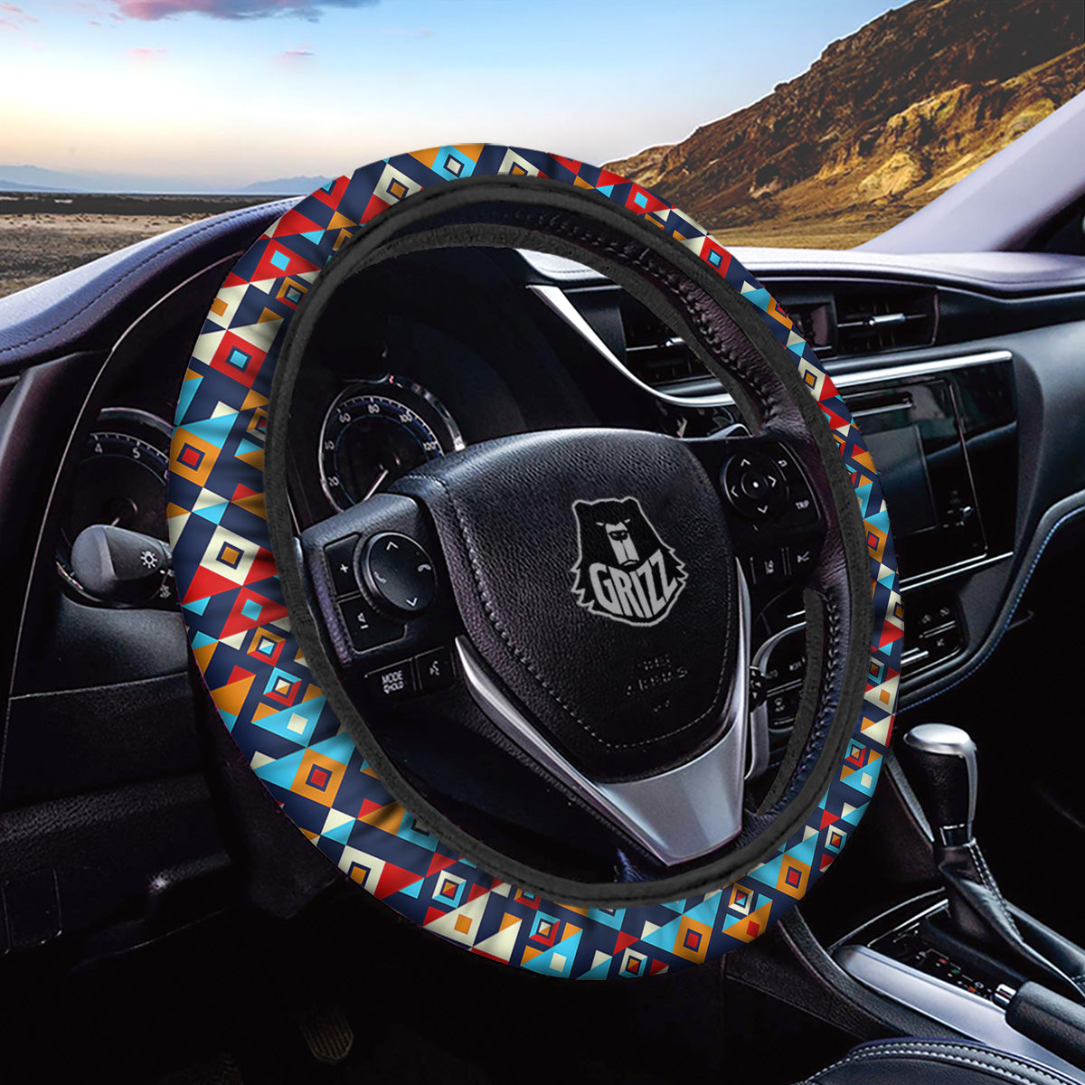 Ethnic Boho Colorful Print Pattern Car Steering Wheel Cover-grizzshop