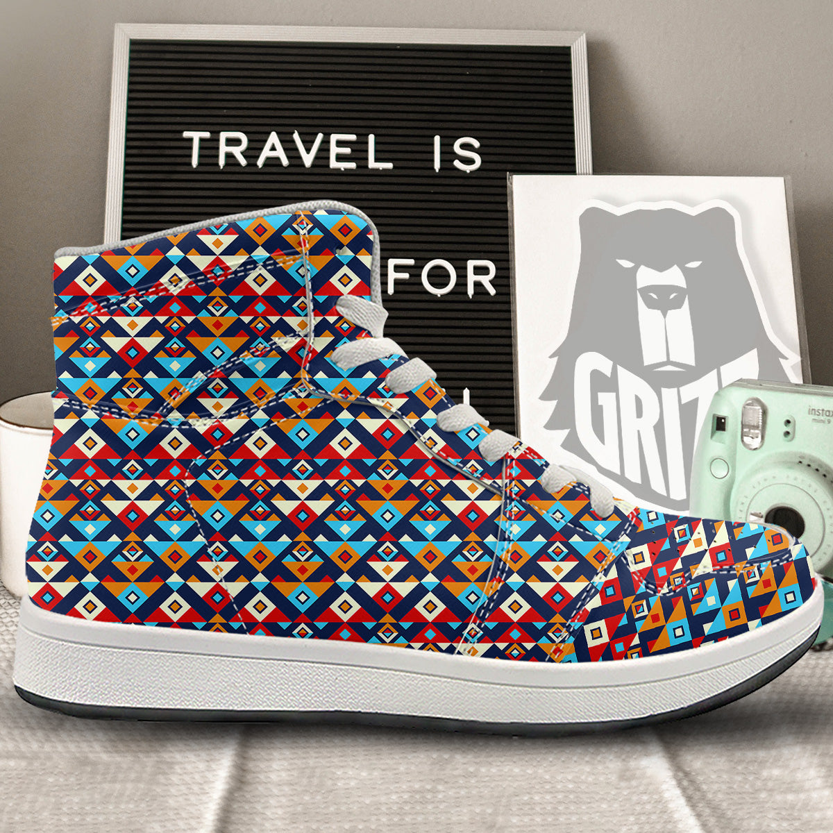 Ethnic Boho Colorful Print Pattern High Top Sneakers-grizzshop