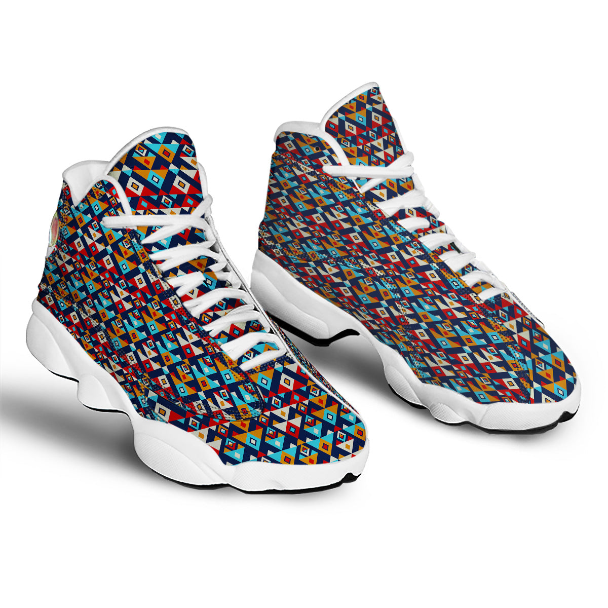 Ethnic Boho Colorful Print Pattern White Basketball Shoes-grizzshop