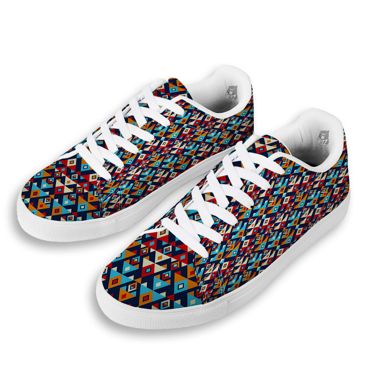 Ethnic Boho Colorful Print Pattern White Low Top Sneakers-grizzshop