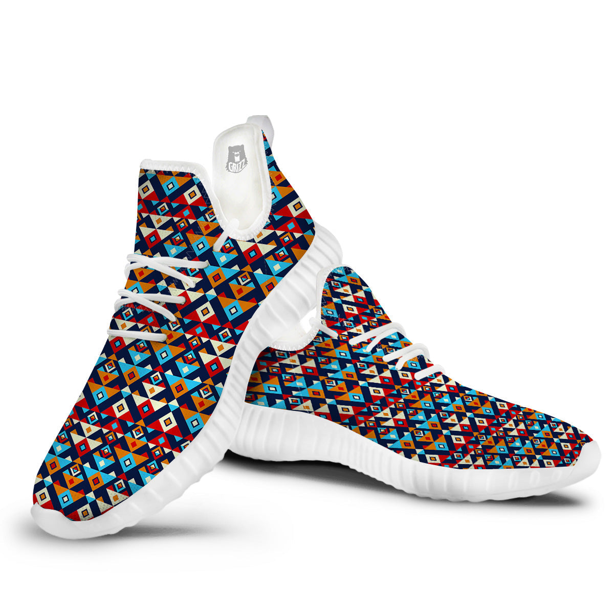 Ethnic Boho Colorful Print Pattern White Walking Shoes-grizzshop