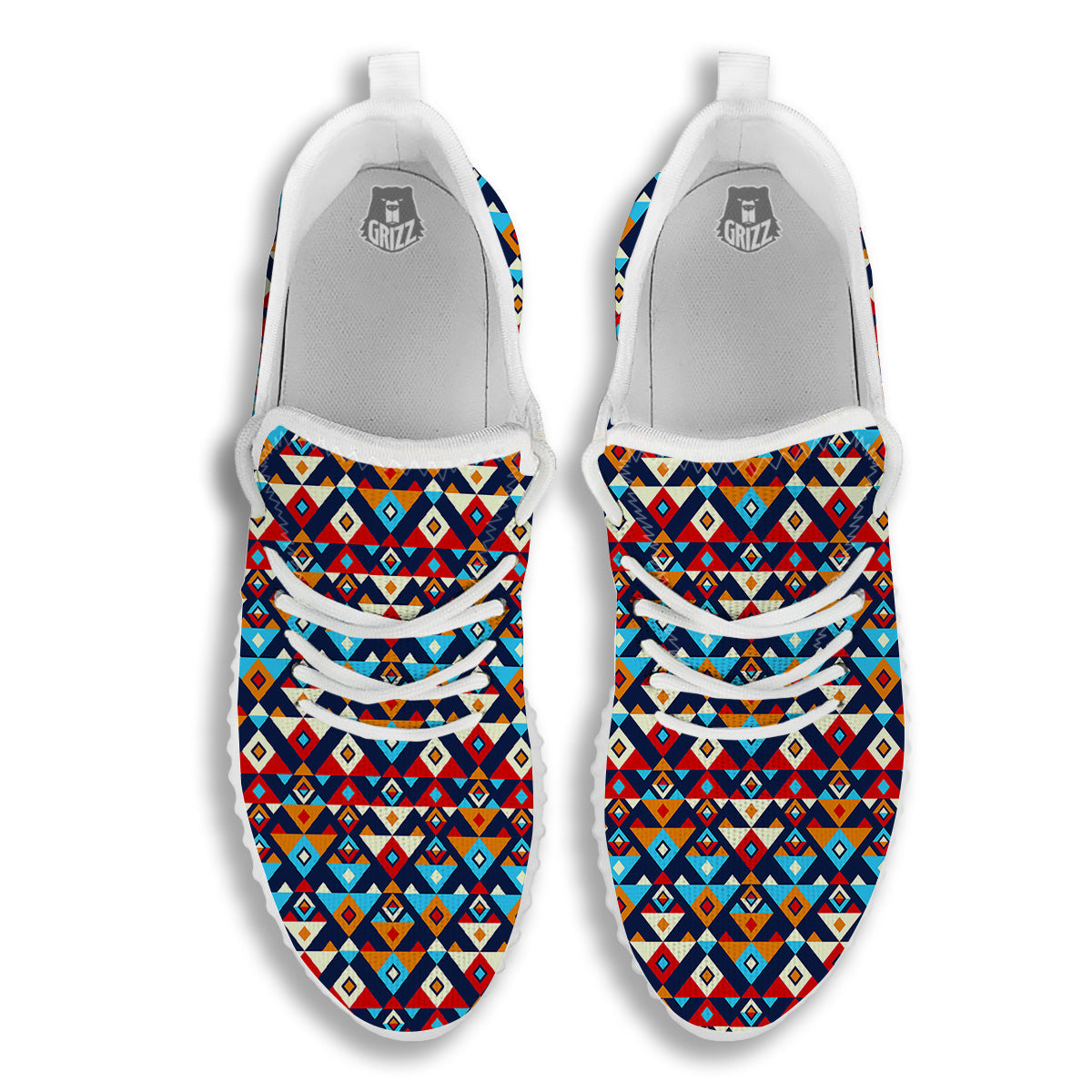 Ethnic Boho Colorful Print Pattern White Walking Shoes-grizzshop