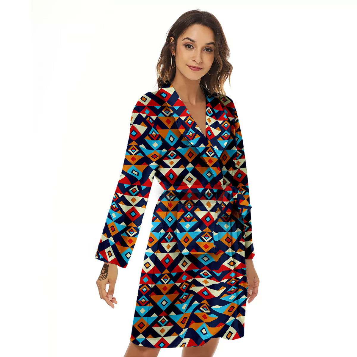Ethnic Boho Colorful Print Pattern Women's Robe-grizzshop