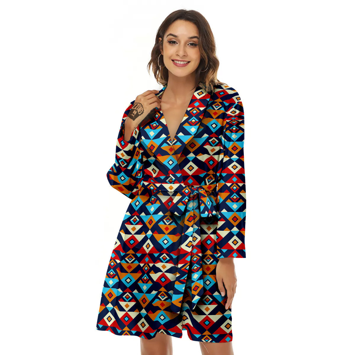 Ethnic Boho Colorful Print Pattern Women's Robe-grizzshop