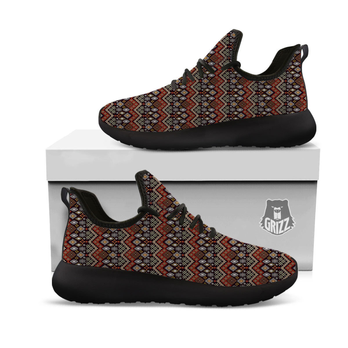 Ethnic Boho Print Pattern Black Athletic Shoes-grizzshop
