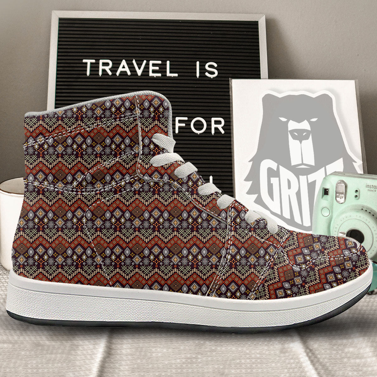 Ethnic Boho Print Pattern High Top Sneakers-grizzshop