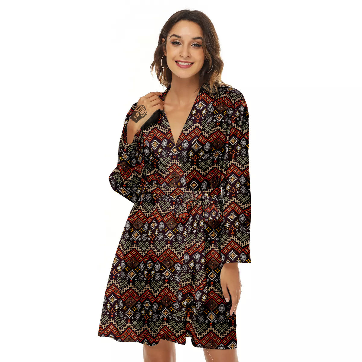 Ethnic Boho Print Pattern Women's Robe-grizzshop