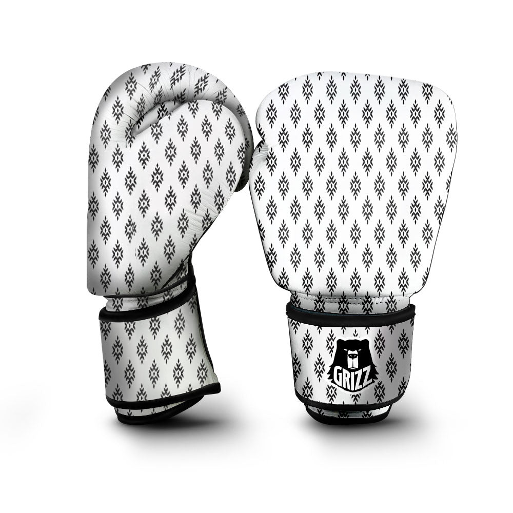 Ethnic Boho White And Black Print Boxing Gloves-grizzshop