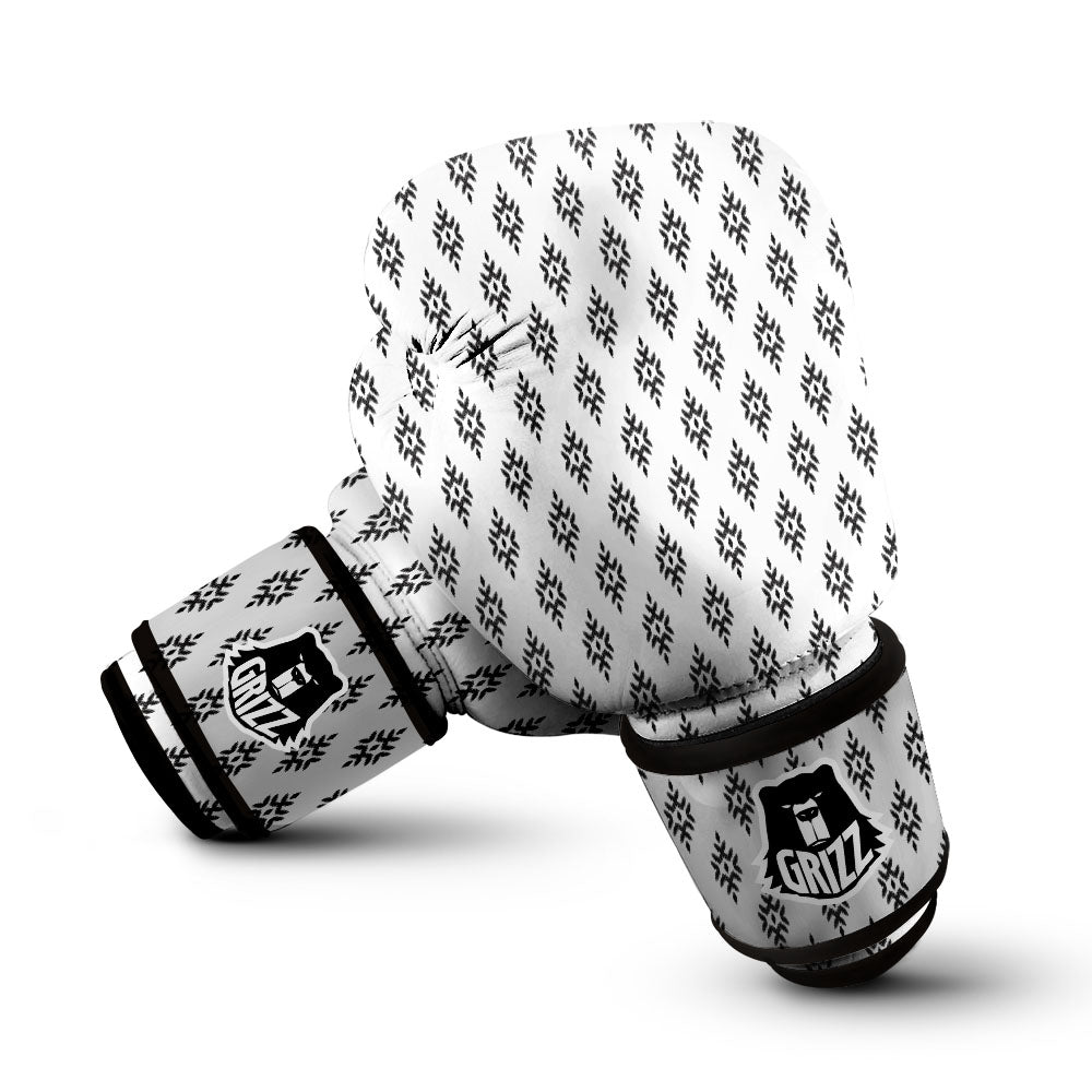 Ethnic Boho White And Black Print Boxing Gloves-grizzshop
