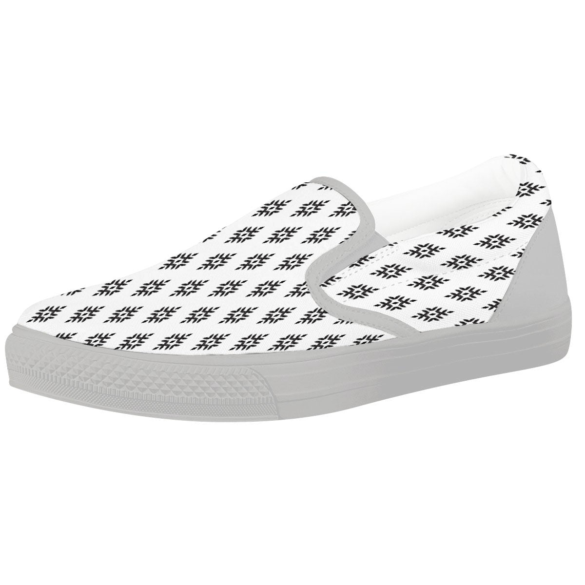 Ethnic Boho White And Black Print White Slip On Shoes-grizzshop