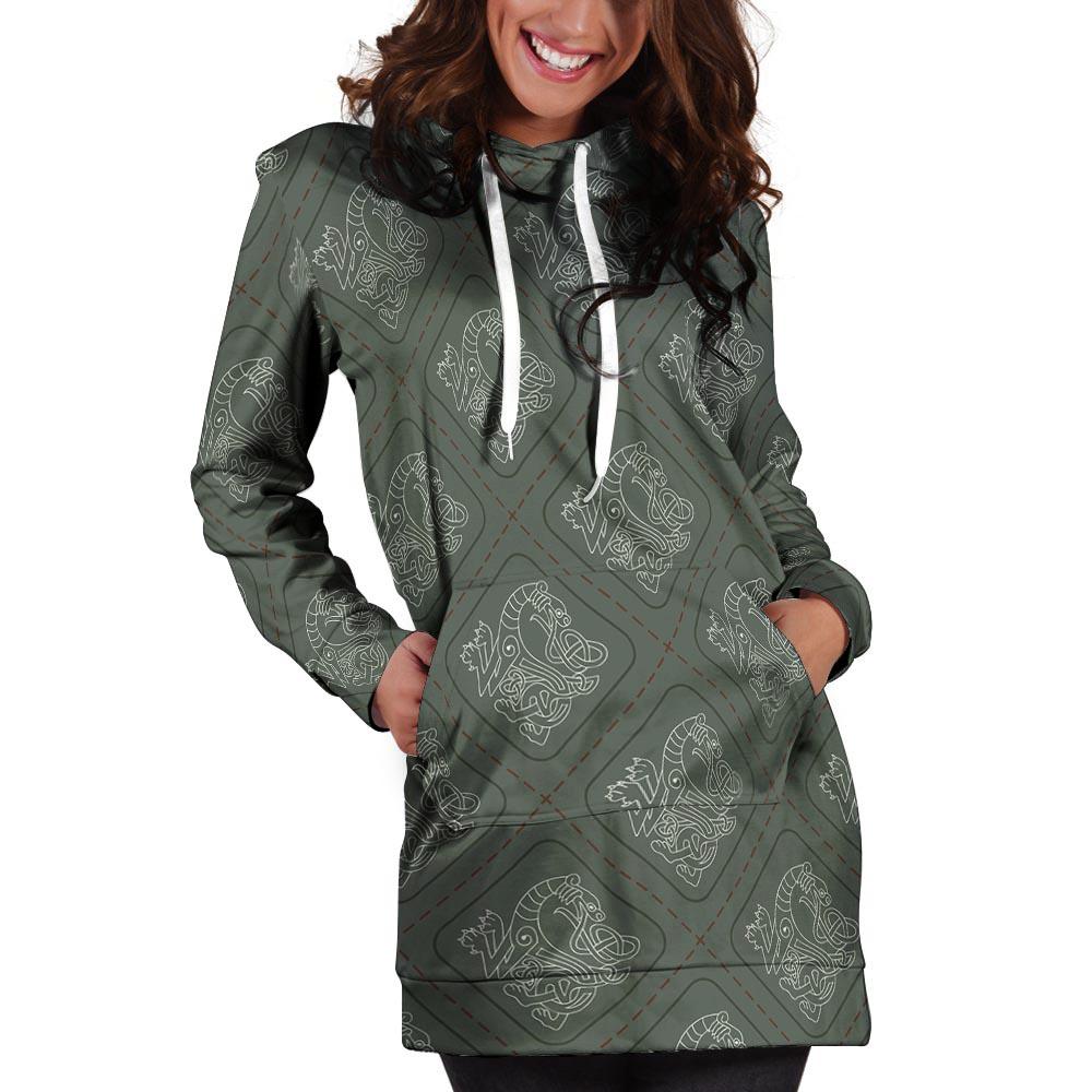 Ethnic Celtic Viking Hoodie Dress-grizzshop