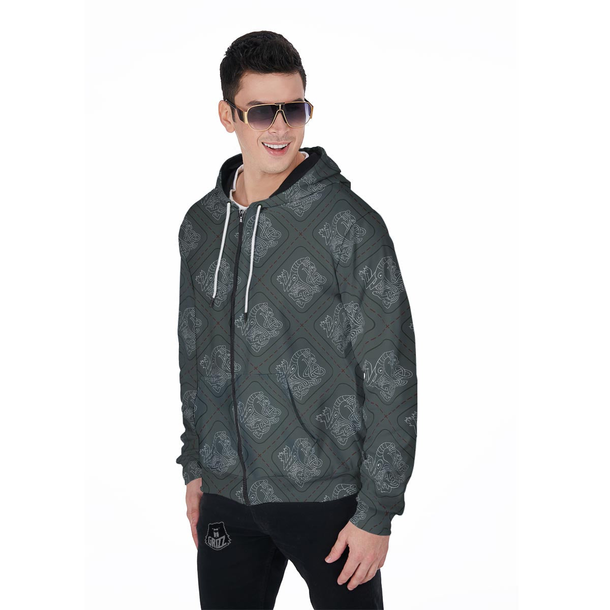 Ethnic Celtic Viking Men's Zip Up Hoodie-grizzshop