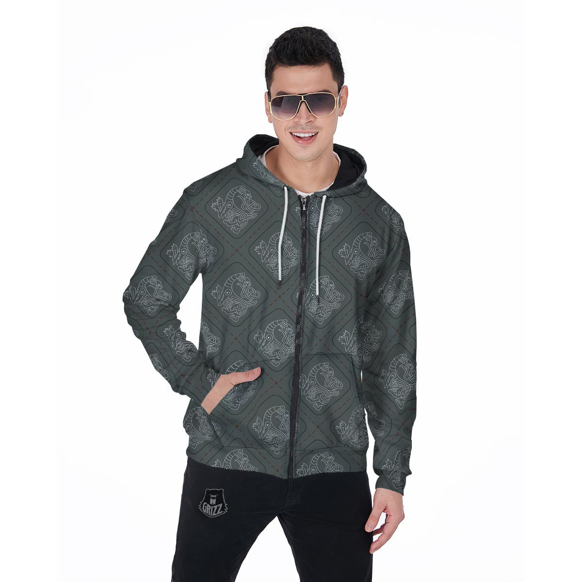 Ethnic Celtic Viking Men's Zip Up Hoodie-grizzshop