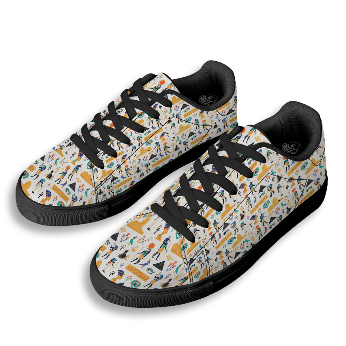 Ethnic Egyptian Print Pattern Black Low Top Sneakers-grizzshop