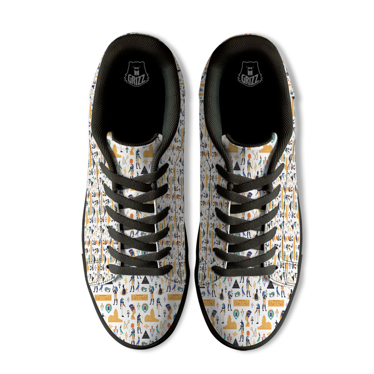Ethnic Egyptian Print Pattern Black Low Top Sneakers-grizzshop