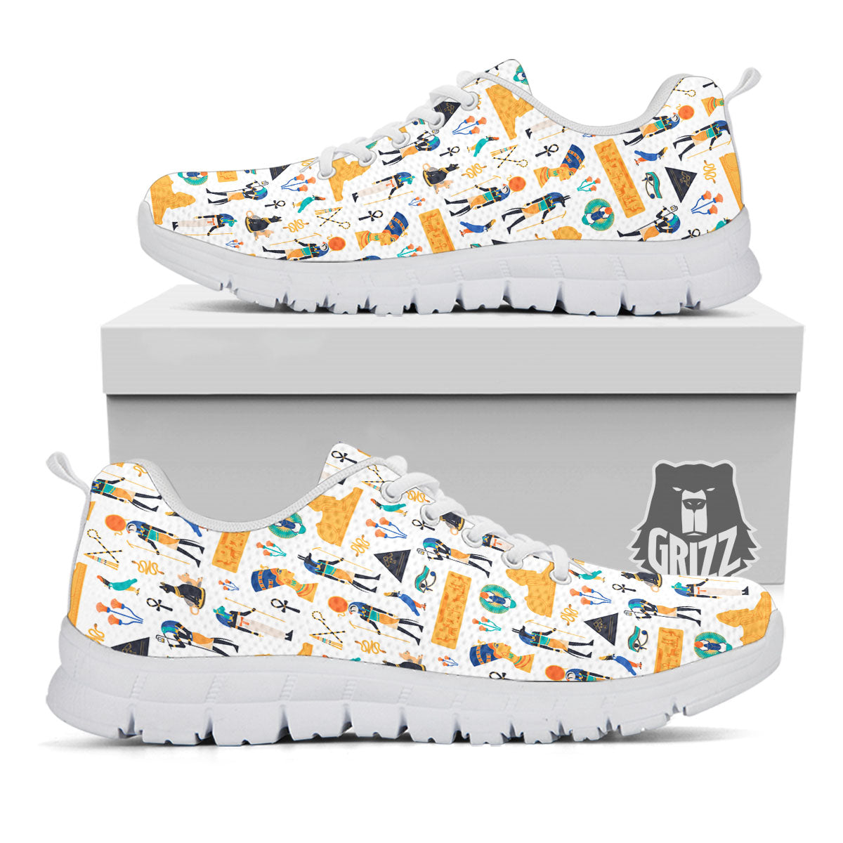 Ethnic Egyptian Print Pattern White Sneaker-grizzshop