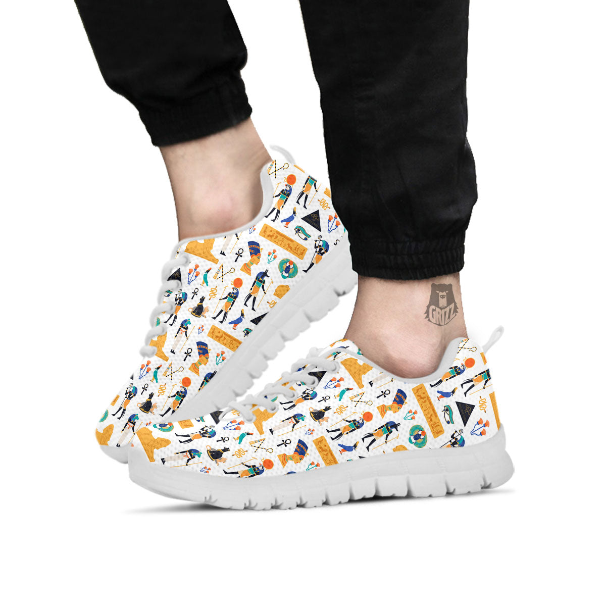 Ethnic Egyptian Print Pattern White Sneaker-grizzshop