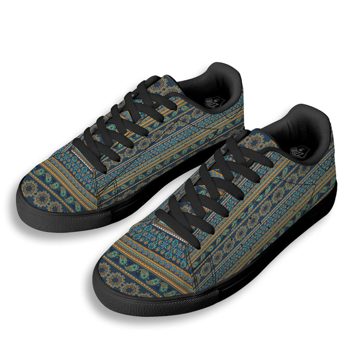 Ethnic Indian Print Pattern Black Low Top Sneakers-grizzshop