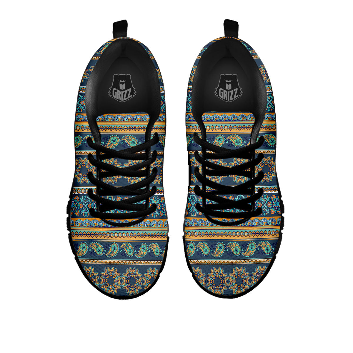 Ethnic Indian Print Pattern Black Sneaker-grizzshop