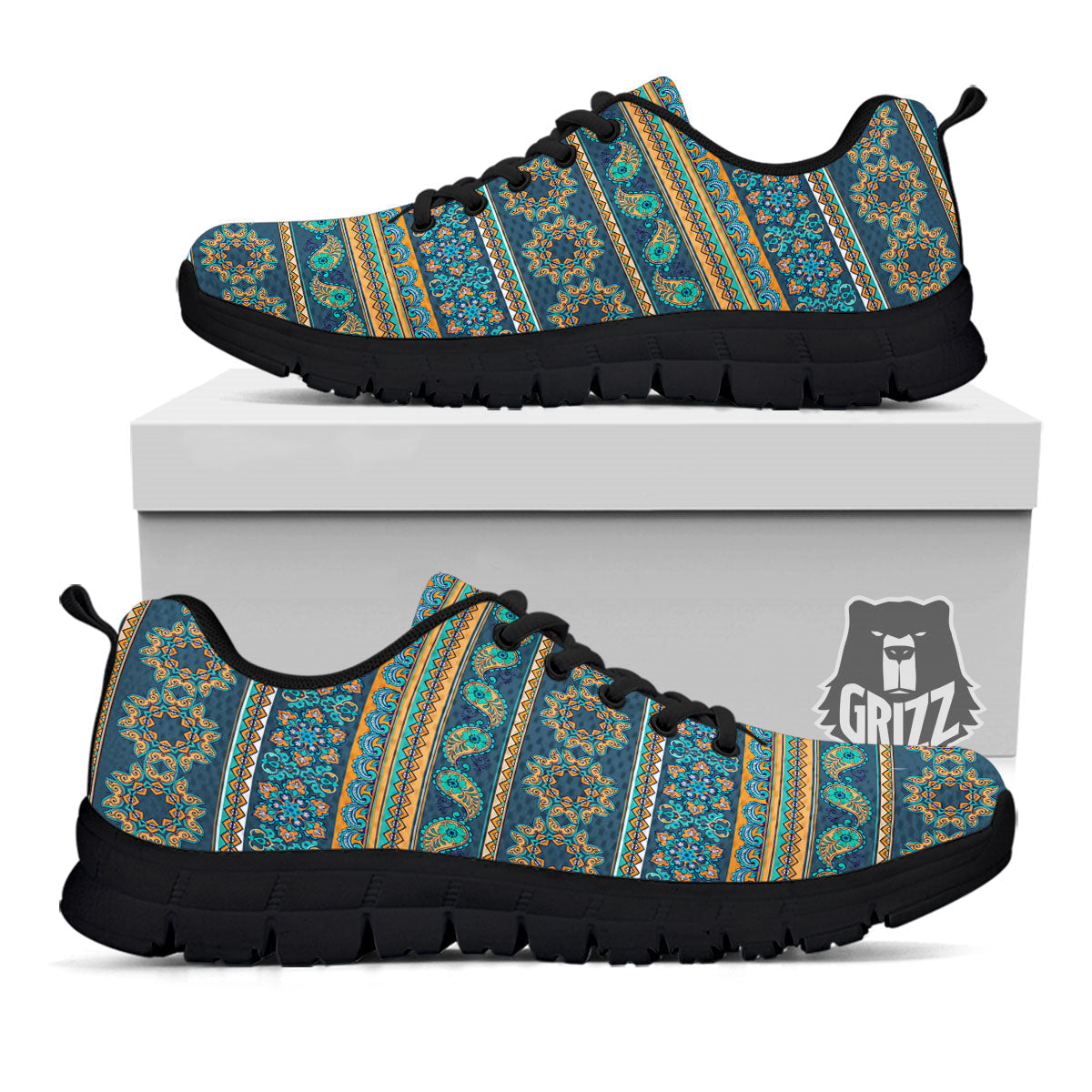 Ethnic Indian Print Pattern Black Sneaker-grizzshop