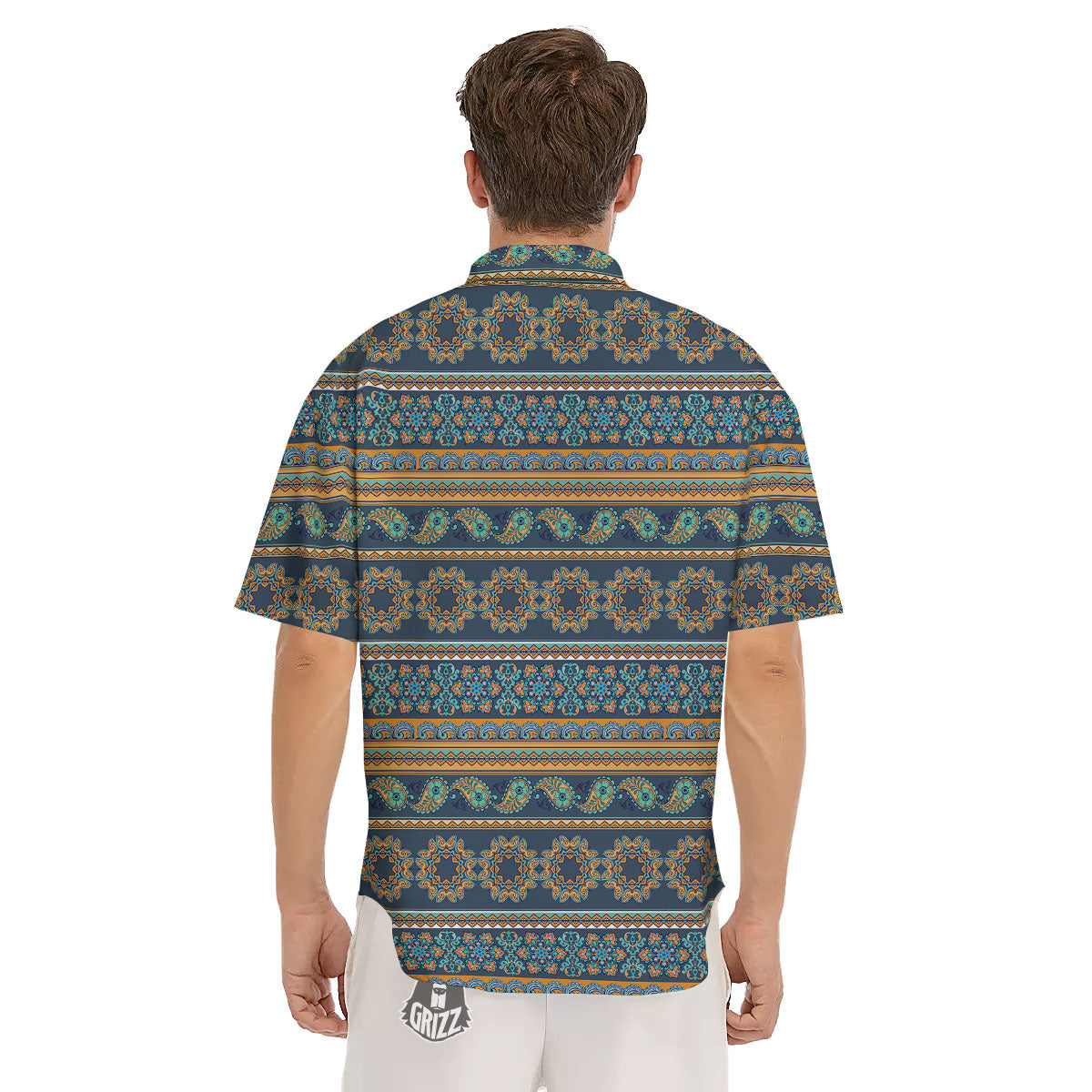 Ethnic Indian Print Pattern Men's Short Sleeve Shirts-grizzshop