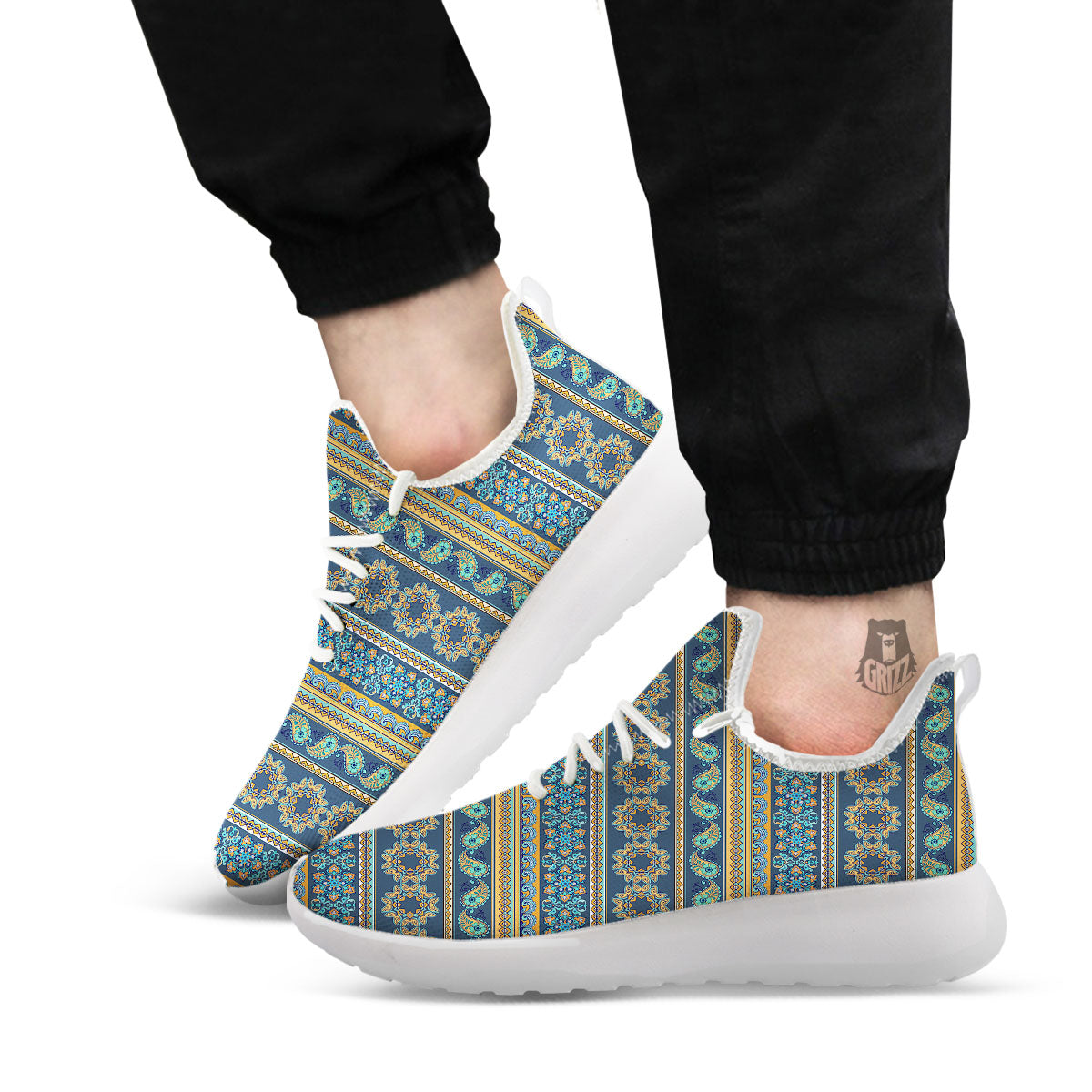 Ethnic Indian Print Pattern White Athletic Shoes-grizzshop