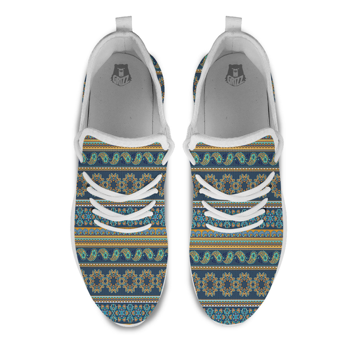 Ethnic Indian Print Pattern White Athletic Shoes-grizzshop