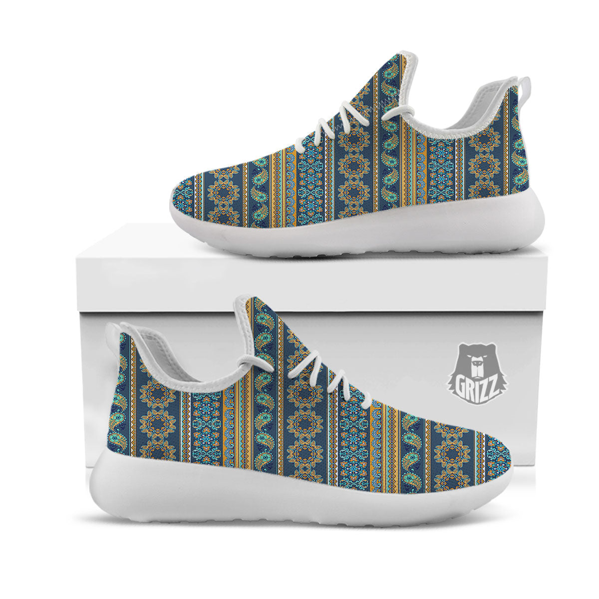 Ethnic Indian Print Pattern White Athletic Shoes-grizzshop