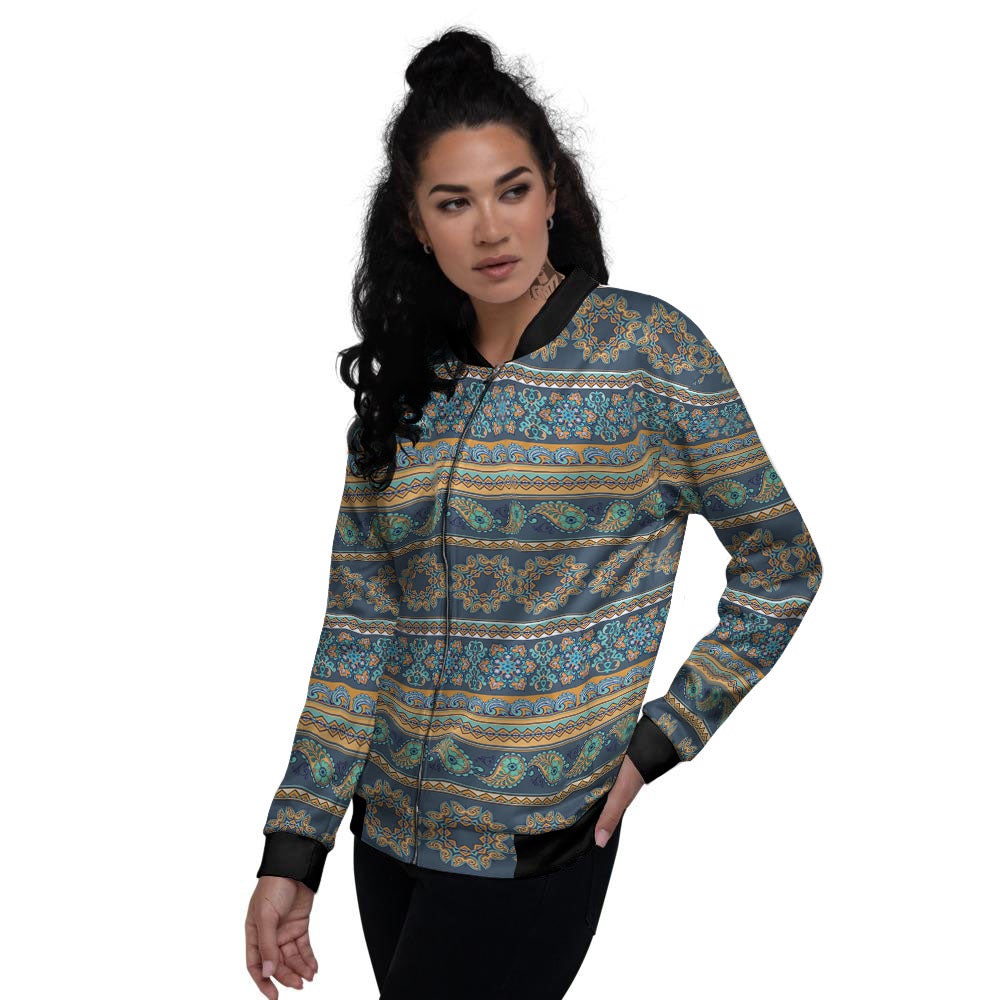 Ethnic Indian Print Pattern Women's Bomber Jacket-grizzshop