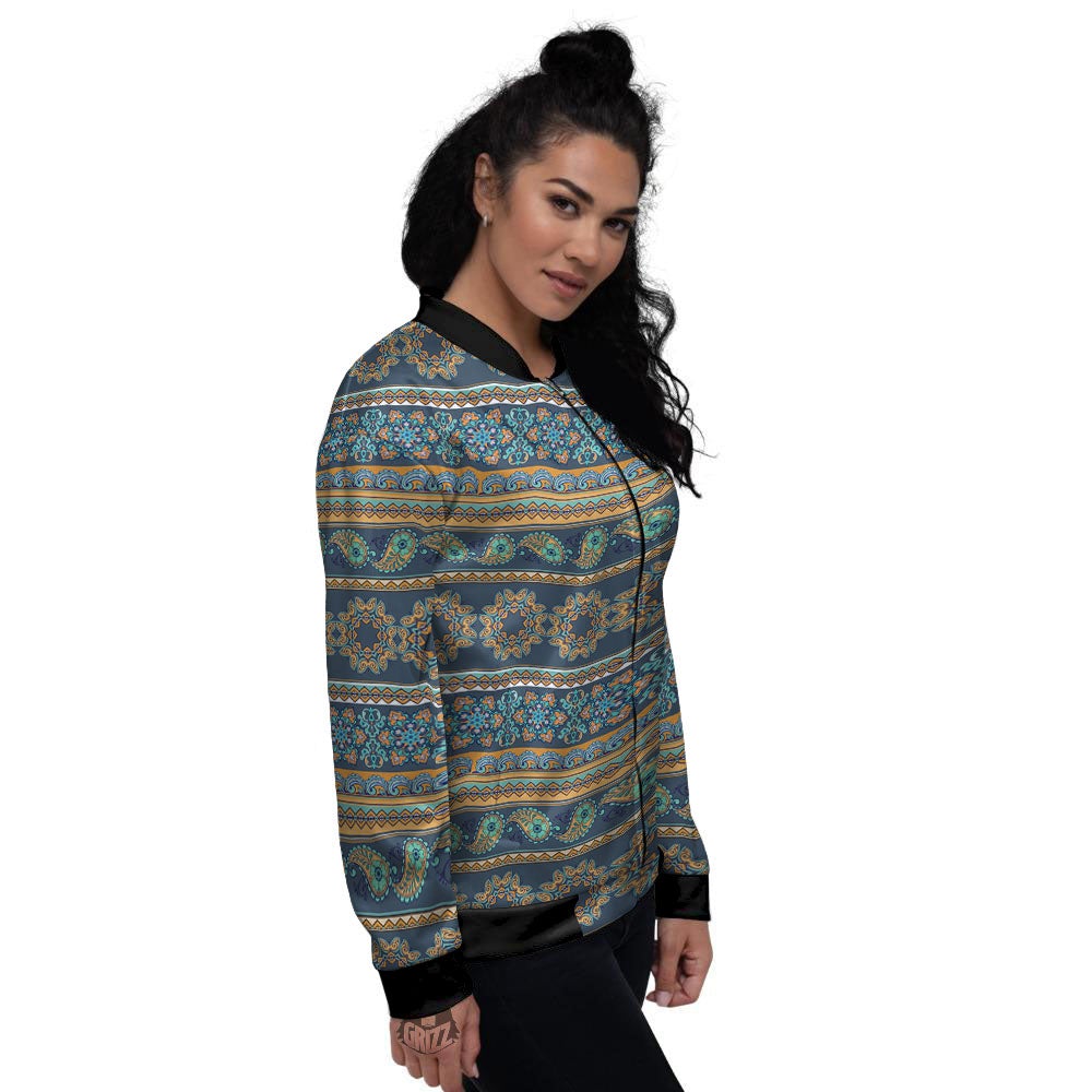 Ethnic Indian Print Pattern Women's Bomber Jacket-grizzshop