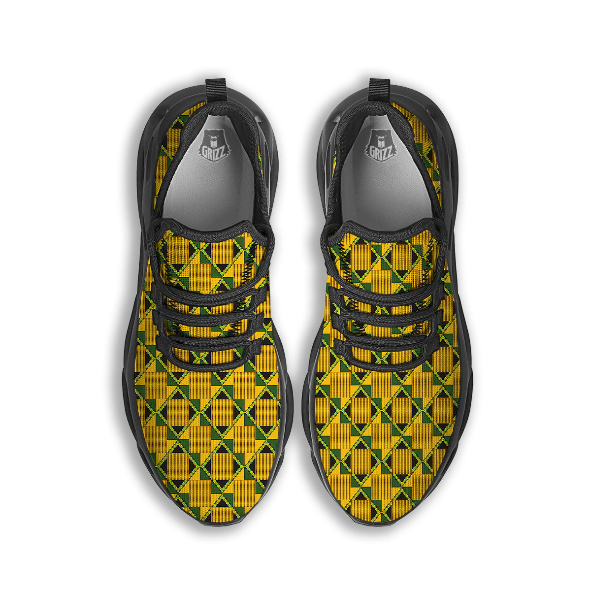 Ethnic Kente Print Pattern Black Running Shoes-grizzshop