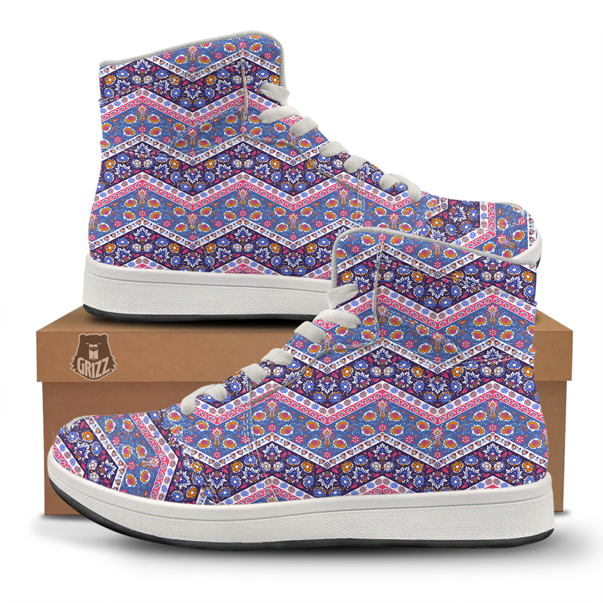 Ethnic Mandala And Indian Paisley Print Pattern High Top Sneakers-grizzshop