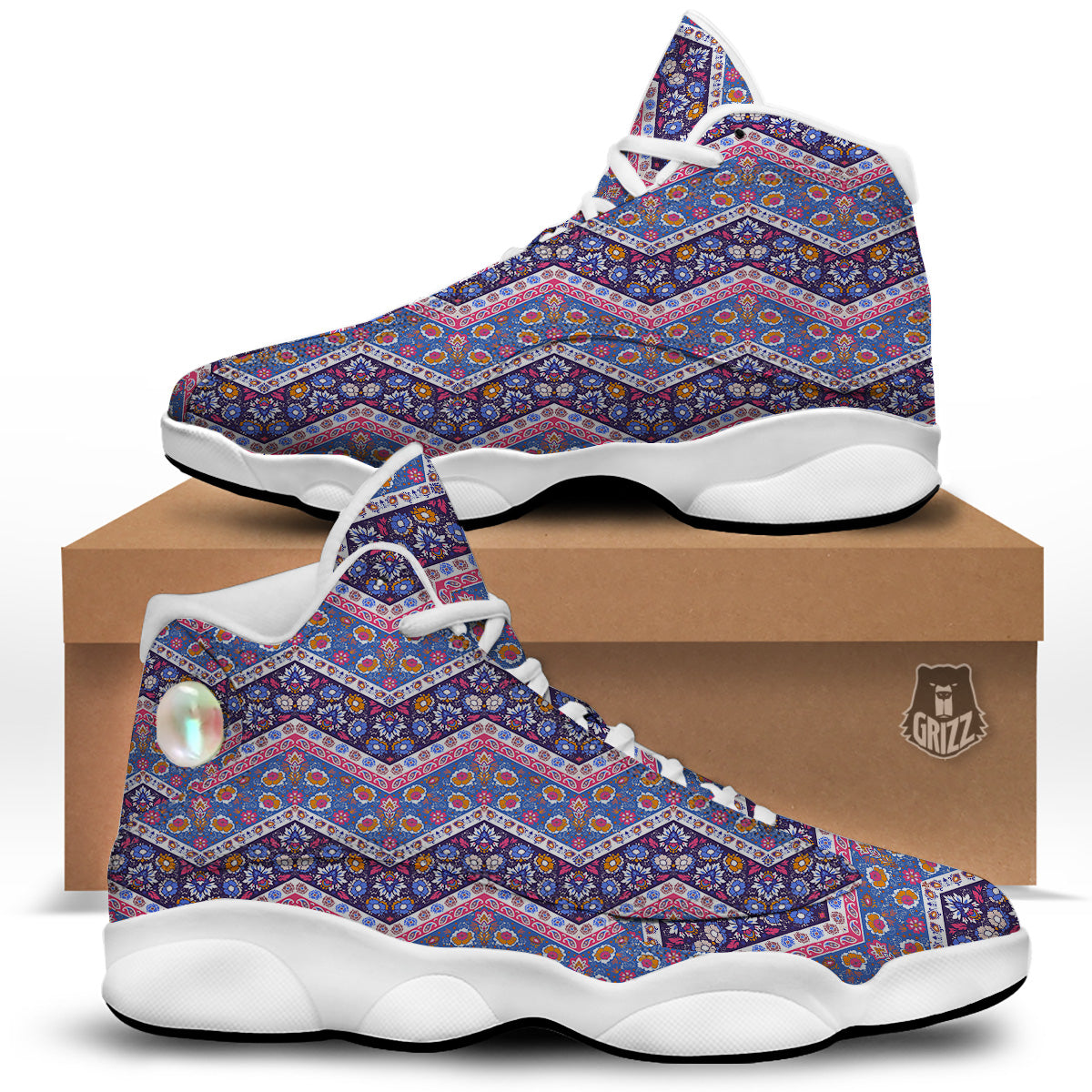 Ethnic Mandala And Indian Paisley Print Pattern White Basketball Shoes-grizzshop