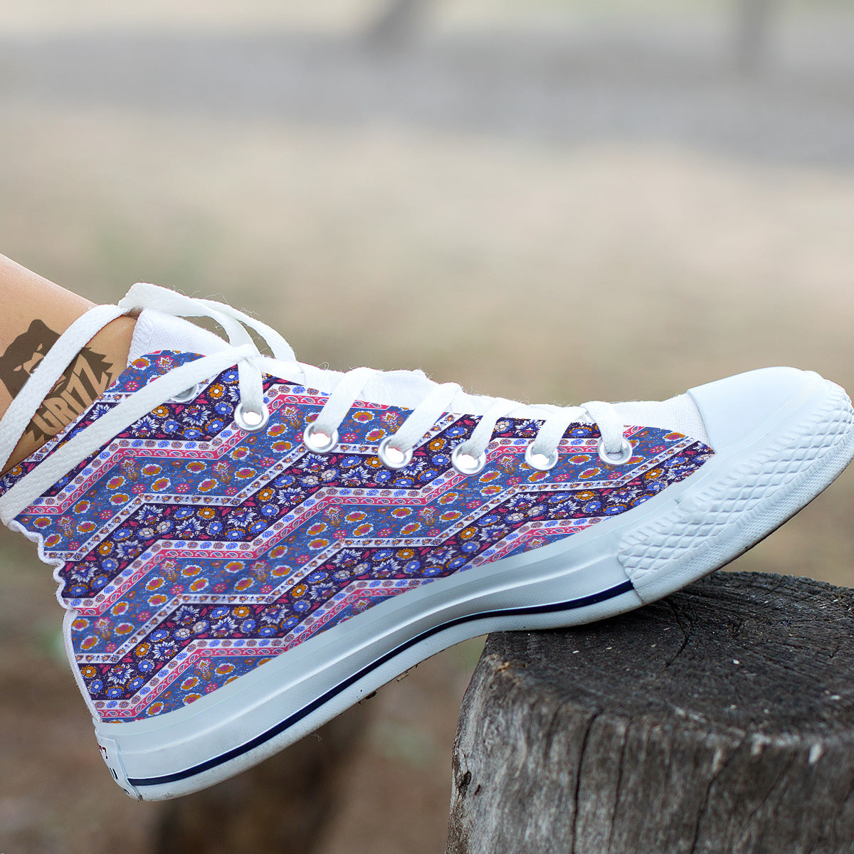 Ethnic Mandala And Indian Paisley Print Pattern White High Top Shoes-grizzshop