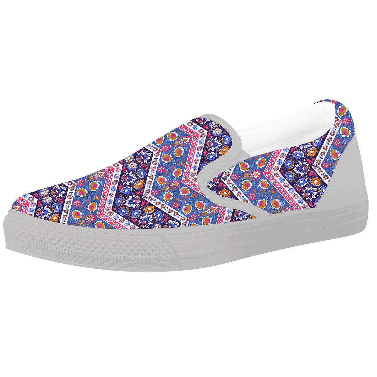 Ethnic Mandala And Indian Paisley Print Pattern White Slip On Shoes-grizzshop