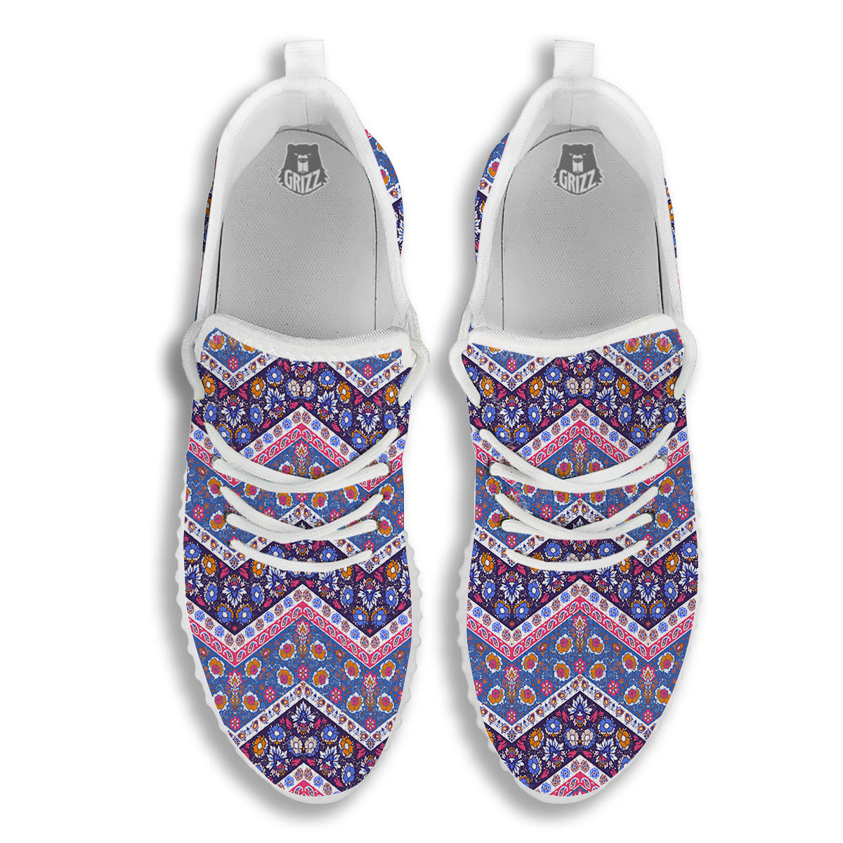 Ethnic Mandala And Indian Paisley Print Pattern White Walking Shoes-grizzshop