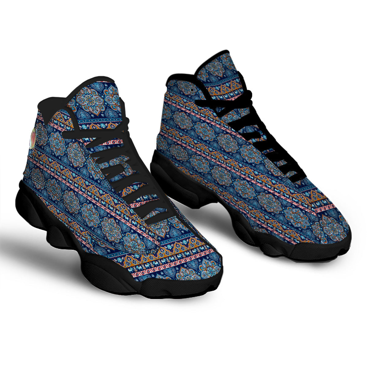 Ethnic Mandala Blue Print Pattern Black Basketball Shoes-grizzshop