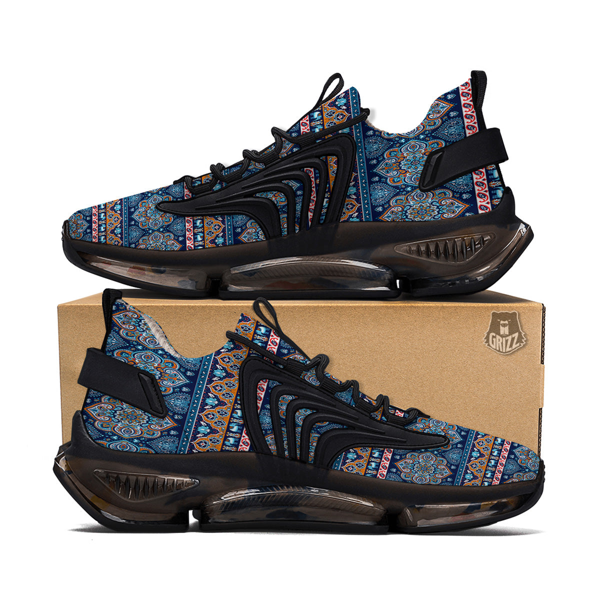 Ethnic Mandala Blue Print Pattern Black Gym Shoes-grizzshop