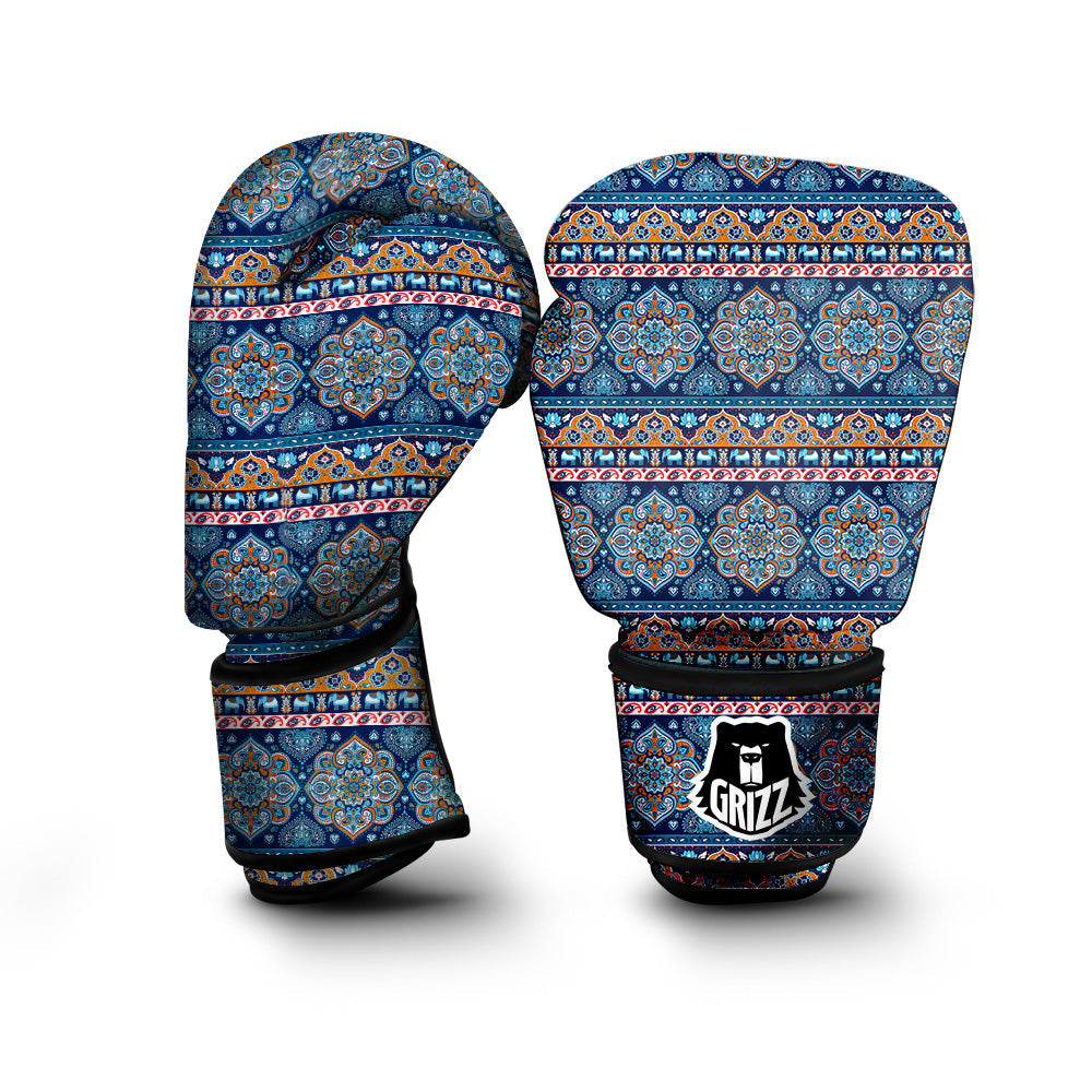Ethnic Mandala Blue Print Pattern Boxing Gloves-grizzshop