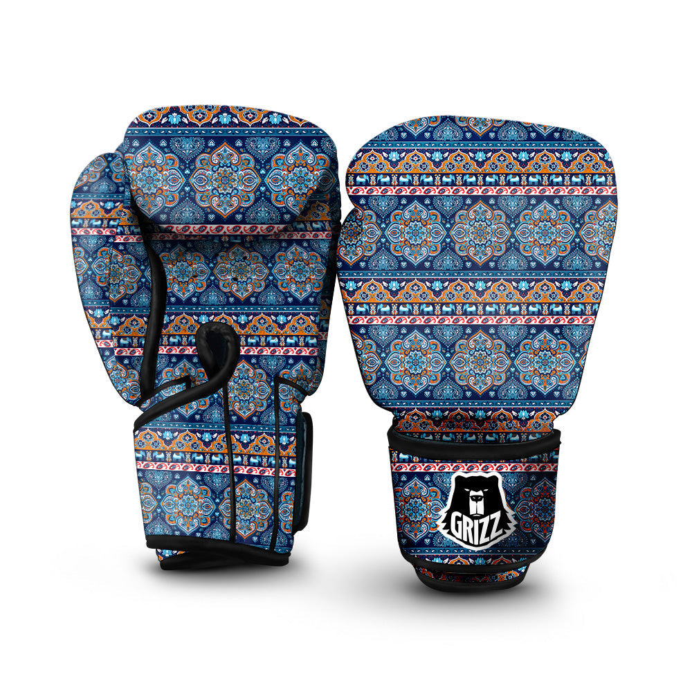Ethnic Mandala Blue Print Pattern Boxing Gloves-grizzshop